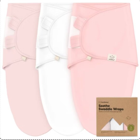 KeaBabies 3 Set Bundle Velcro Swaddles Sleep Sacks Pink (Baby, 0-3M) - Picture 1 of 4
